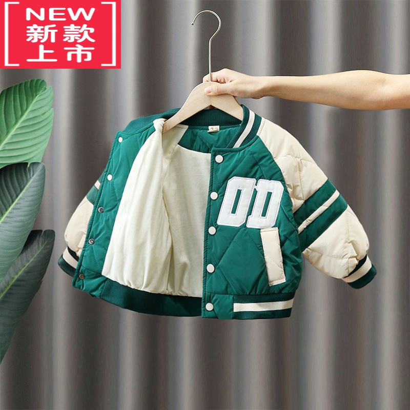 可莉允男童棉服冬季洋气儿童夹棉加绒棒球服外套男孩冬装加厚宝宝棉衣潮