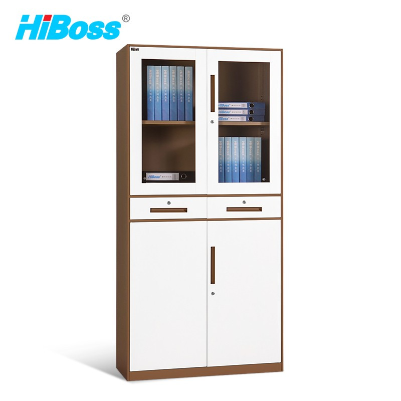 HiBoss文件柜办公柜铁皮柜子资料档案柜储物拆装柜中二斗柜0.8mm咖白加厚款