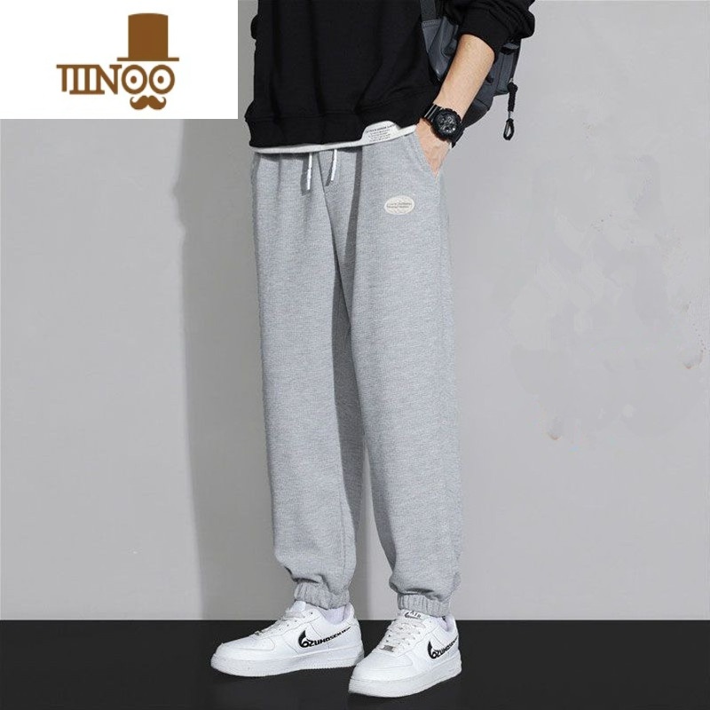 YANXU华夫格卫裤男百搭ins潮流加绒运动长裤宽松束脚大码休闲裤高清大图