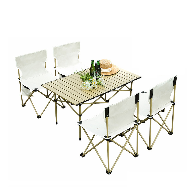 趣游帮 Y59户外便携式折叠桌椅套装铝合金烧烤露营野营餐1桌4椅套装 1桌4椅/长桌95cm