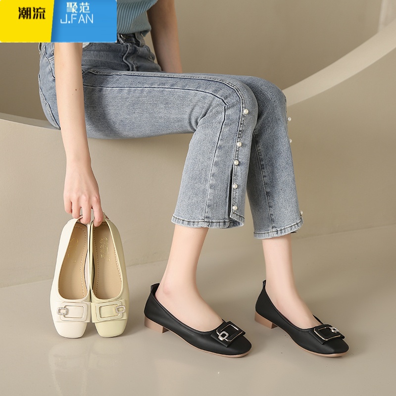 聚范女鞋2024新款夏季一脚蹬浅口单鞋配裙子软底孕妇不累脚豆豆鞋高清大图