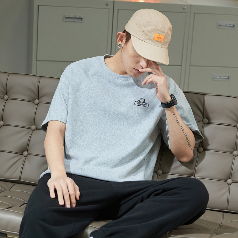 100元任选3件唐狮夏季新款纯棉男短袖t恤休闲宽松圆领纯色打底衫男