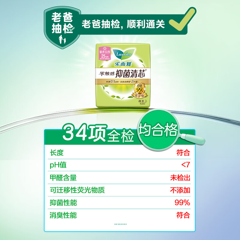 乐而雅花王零触感抑菌清芯日用卫生巾22.5cm8片*5包姨妈巾高清大图