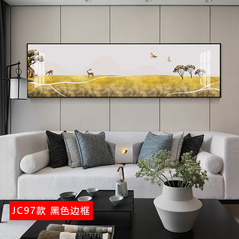 发财鹿客厅叠加装饰画现代简约沙发背景 jc93(黑色边框) 90×180cm晶瓷画(晶瓷工艺+金属框)统一发金色边框(需高清大图