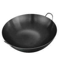 鲁宝锅具 双耳商用大铁锅 无涂层炒锅熟铁圆底燃气炉炒菜锅50cm