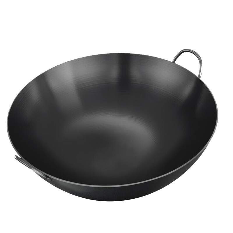 鲁宝锅具 双耳商用大铁锅 无涂层炒锅熟铁圆底燃气炉炒菜锅50cm
