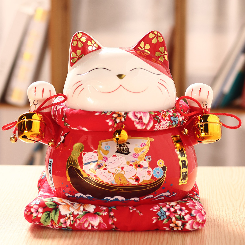 猫创意存钱罐储蓄罐发财猫陶瓷猫日式理发店开业礼品摆件 三维工匠 10寸一帆风顺