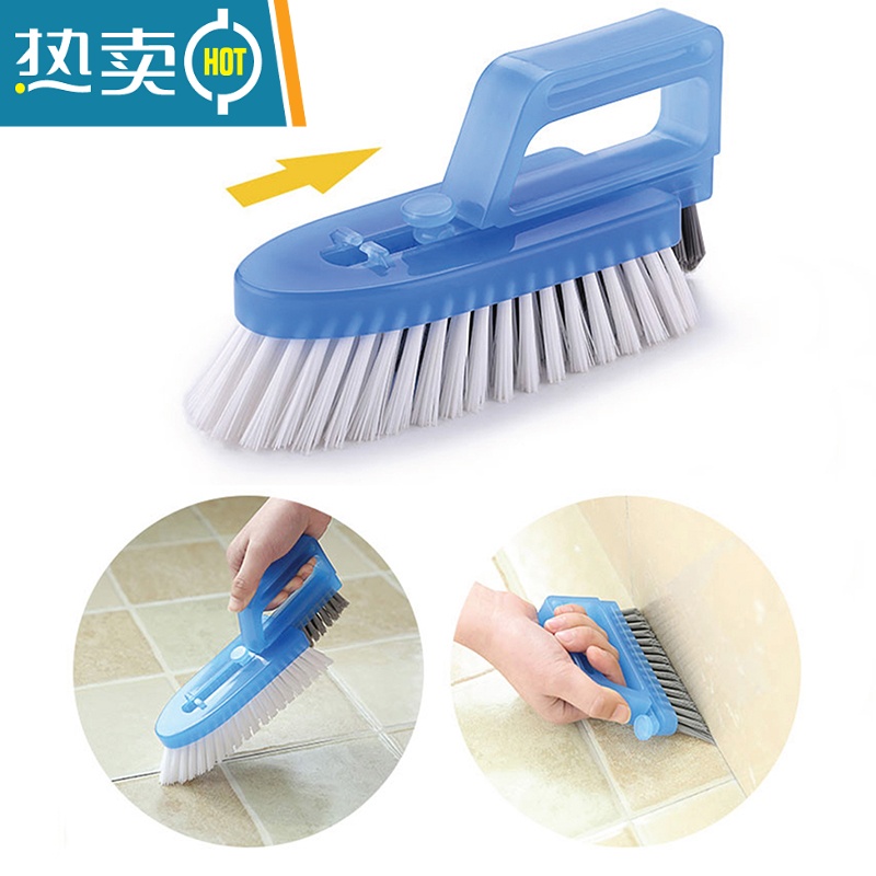敬平地刷厕所卫生间多功能去污清洁刷子浴室瓷砖墙面浴缸无死角地板刷 蓝色-二合一组合两用刷高清大图