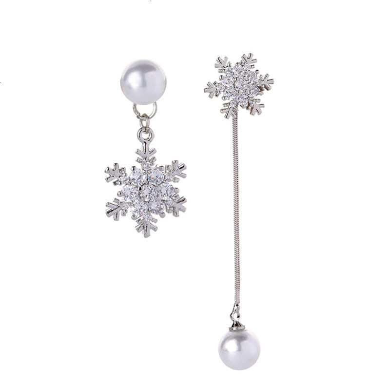 韩版S925雪花款镶珍珠气质新款简约流苏耳环耳饰厂家饰品