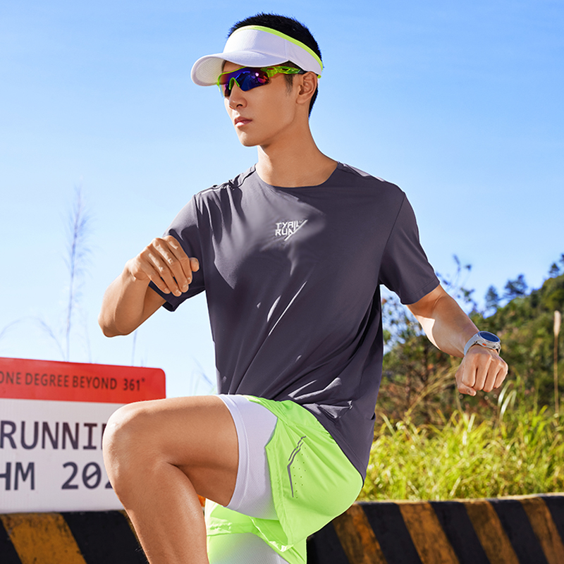 361°运动t恤男士夏季新款透气薄款上衣速干衣圆领短袖纯色短T男装高清大图