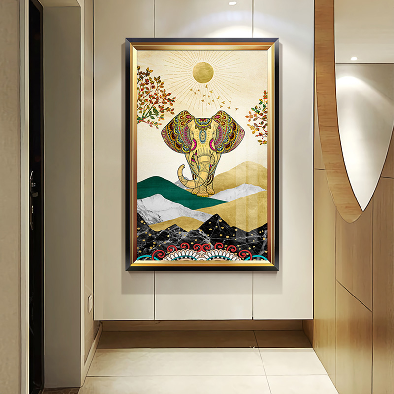 家柏饰(CORATED)大象玄关装饰画现代简约新中式竖版壁画客厅沙发背景墙挂画高清大图