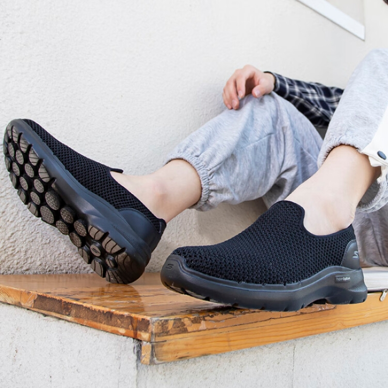 斯凯奇(Skechers)男鞋健步鞋男一脚蹬轻便透气软底休闲鞋中老年鞋 894186-BBK