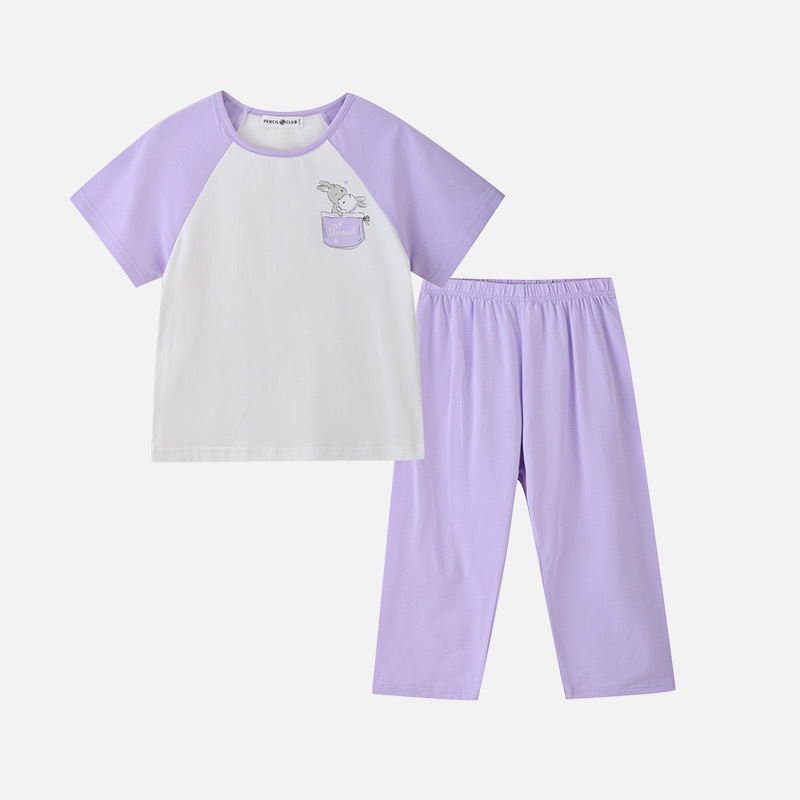 铅笔俱乐部2025夏装新品女小童家居服儿童居家两件套宝宝短袖裤宝 110cm 粉紫