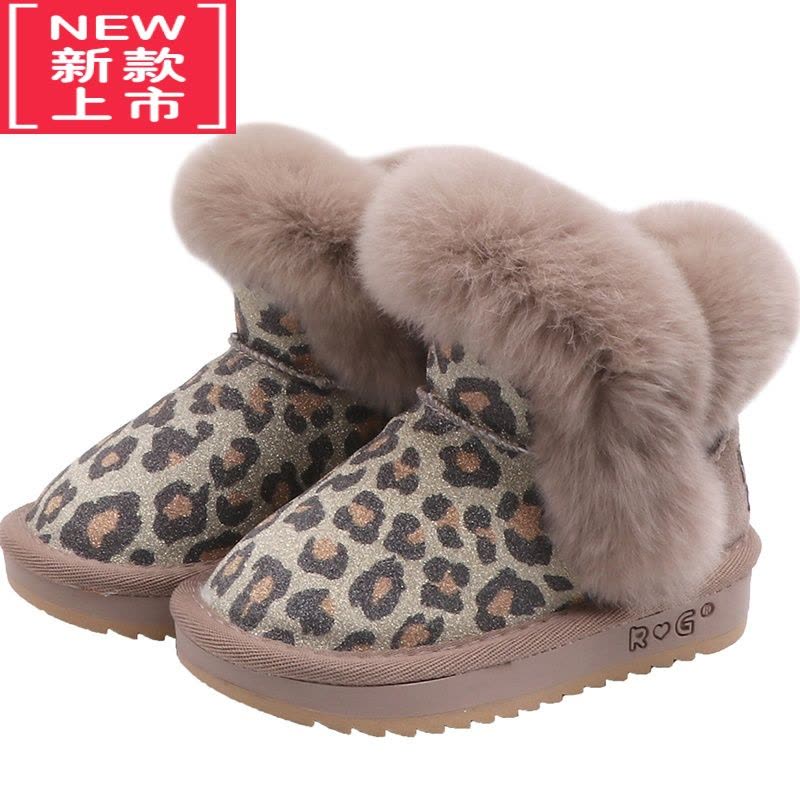 可莉允女童雪地靴豹纹儿童靴子加绒加厚新款冬季男童棉靴宝宝冬鞋毛毛鞋图片