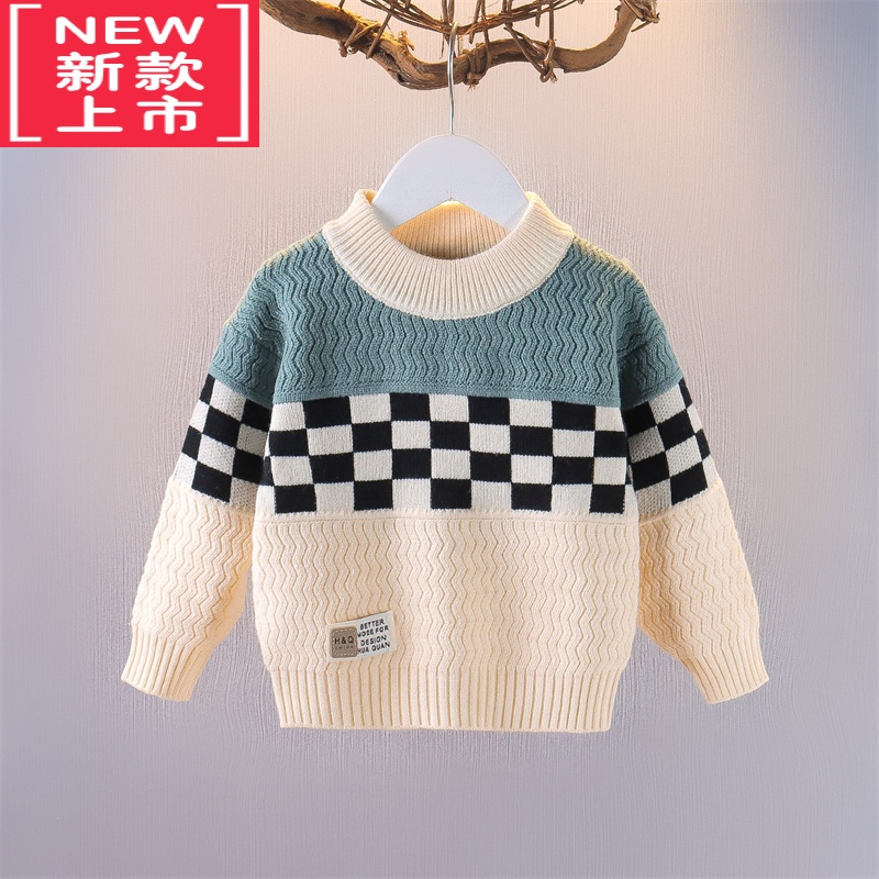 可莉允男童毛衣秋冬季儿童线衣2022新款男宝宝针织衫洋气拼色小童打底衫