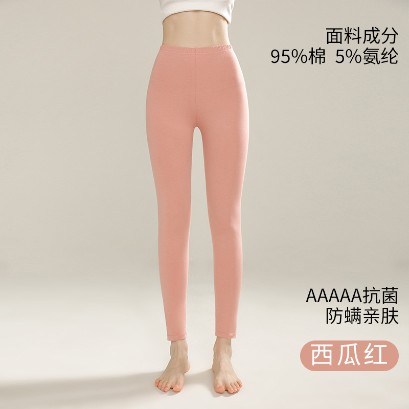 男士纯棉秋裤男薄款纯色全棉保暖裤女内穿高腰大码打底裤线裤 女西瓜红 M