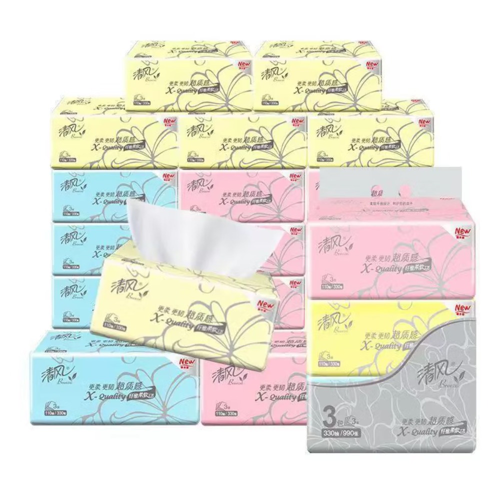 清风 抽取式面巾3层110抽3包/提 AR33LS1*8提/箱高清大图