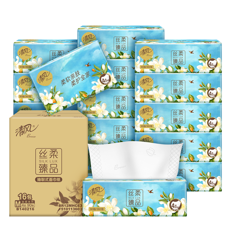 清风 花萃丝柔4层90抽/包M(无香新包装)BR12MHCE3 16包*1箱