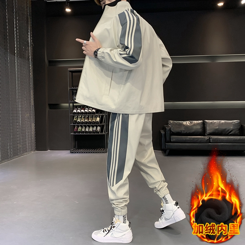 茜靓CHYLLIRN2020秋冬新款加绒加厚宽松休闲运动套装男女时尚潮牌两件套潮