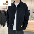 YANXU男士休闲衣服外套男秋季韩版潮流工装夹克男2023新款男装秋装 4XL 1125黑色