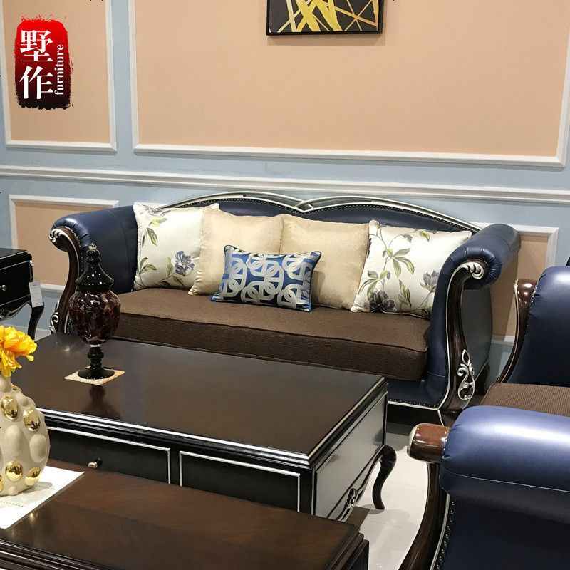 轻奢美式皮艺沙发新古典后现代别墅简约欧式客厅实木沙发组合高清大图