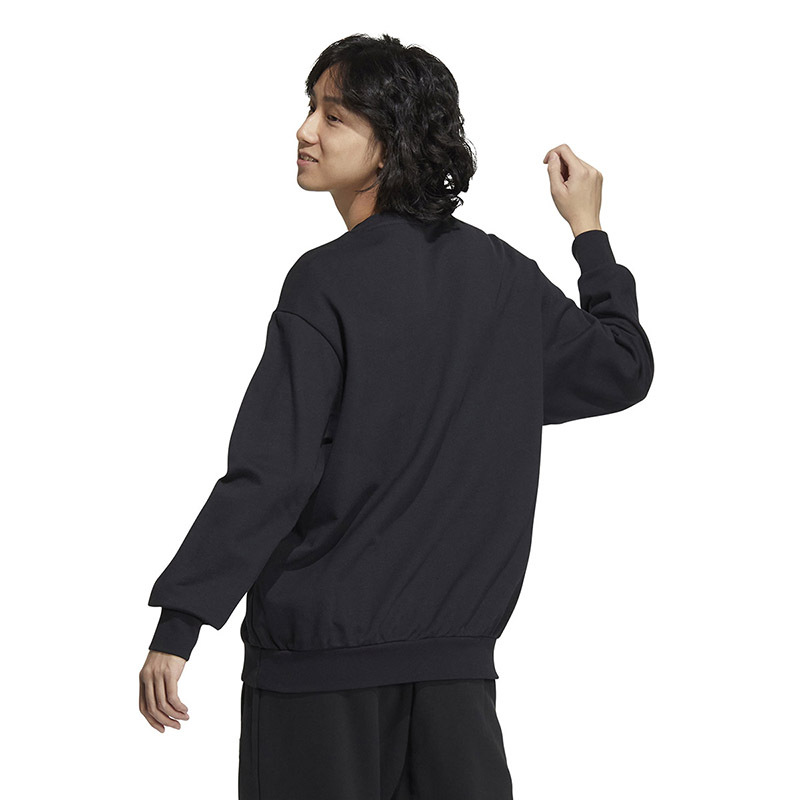 adidas neo 纯色Logo印花套头长袖卫衣 男女同款 黑色 HN6639
