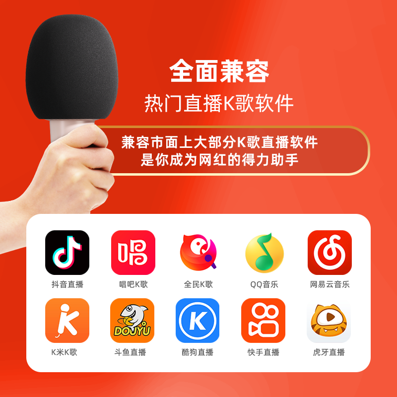 爱国者K2红色无线蓝牙麦克风手持话筒主持K歌直播家庭KTV儿童表演