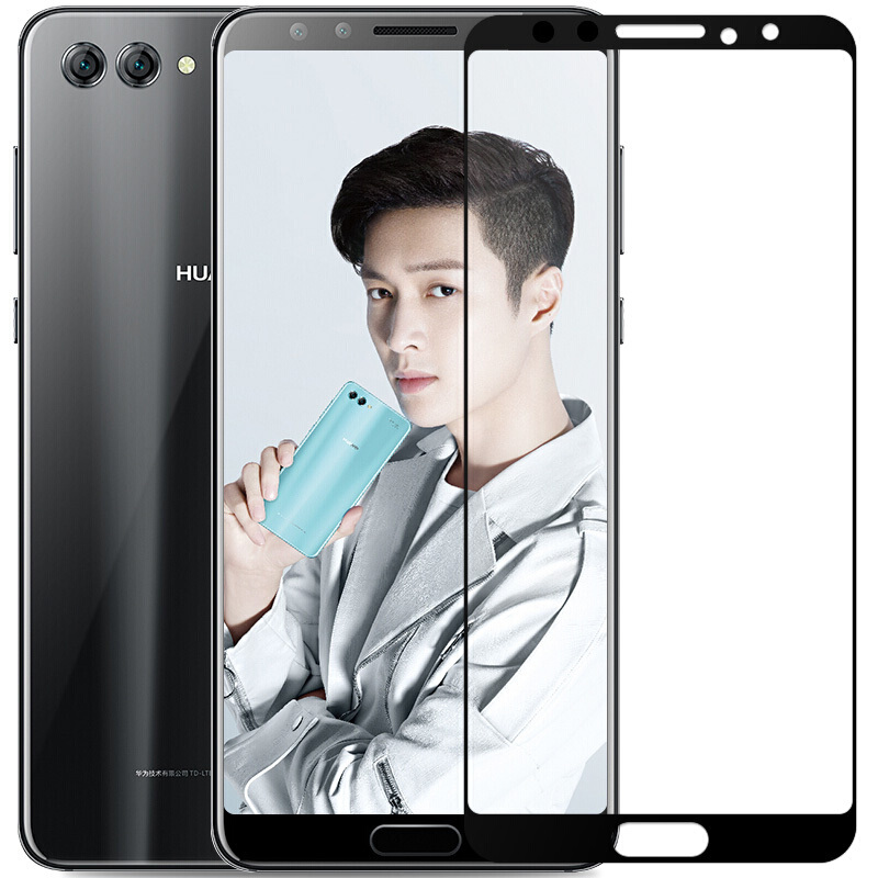 [买2送手机壳]轻万适用华为nova2s钢化膜honor玻璃贴膜huawei全屏丝印黑色高清钢化膜高清大图