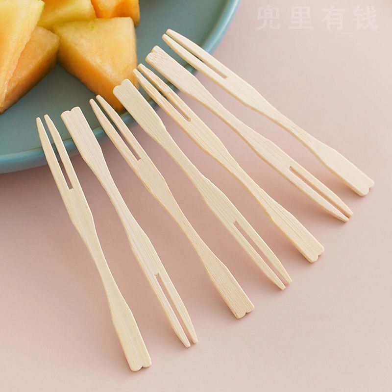 一次性水果叉水果签蛋糕叉小吃点心甜品家用签子竹制-100根*1包;果叉高清大图