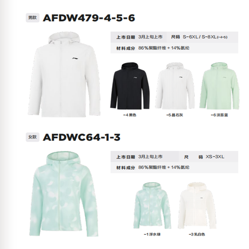 李宁 外套 AFDW479-4-5-6(留言码数)