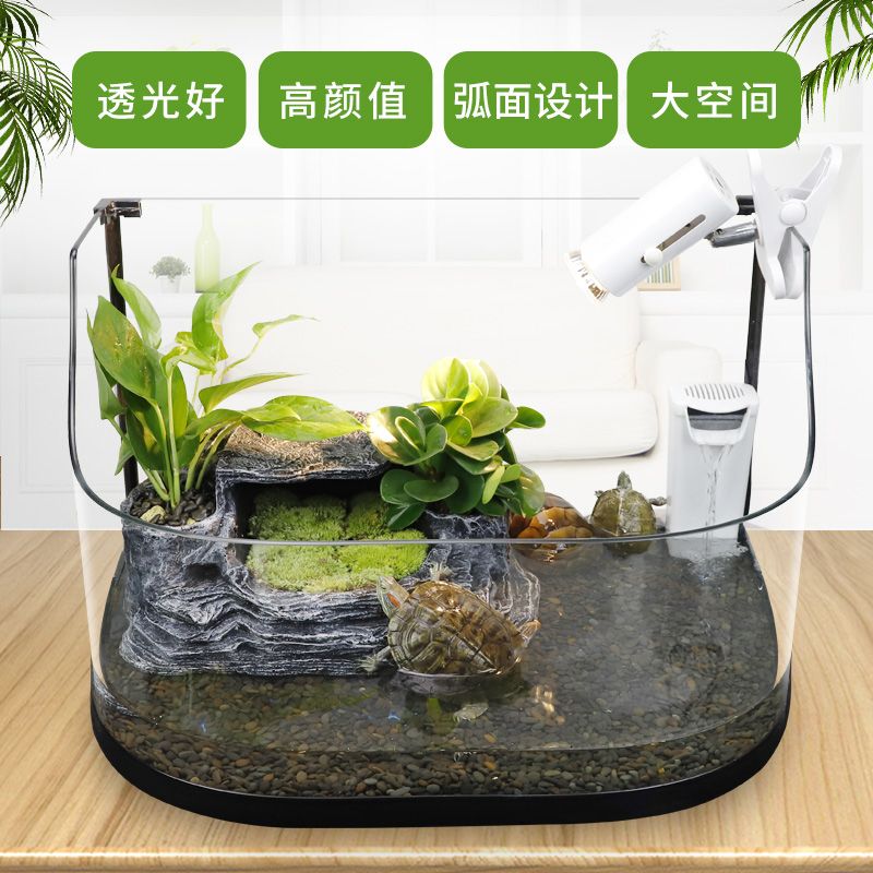 乌龟缸带晒台玻璃别墅养龟的专用缸鳄龟中型特大型鱼缸家用水陆缸高清大图