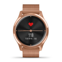 佳明(GARMIN)GarminMove Luxe 黑色表盘玫瑰金米兰尼斯表带 智能通知心率支付触屏指针式智能腕表轻奢版