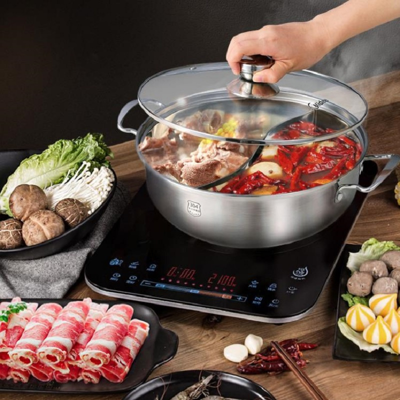 美的(Midea)304不锈钢鸳鸯锅28CM电磁炉燃气灶明火通用 TG28S07