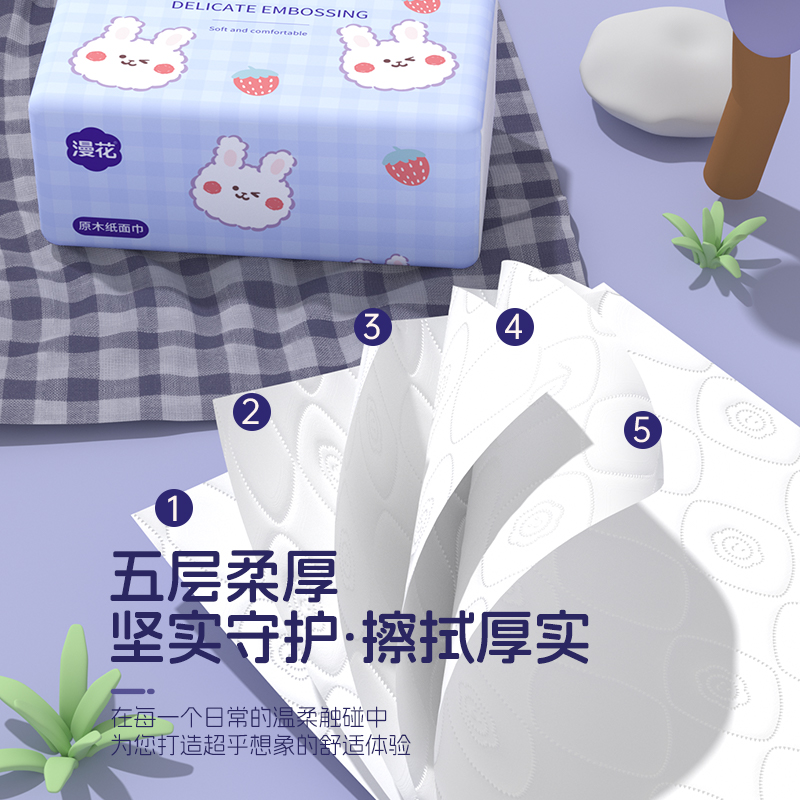 漫花 卡通萌兔压花纸巾抽纸 C-MT320 20包高清大图