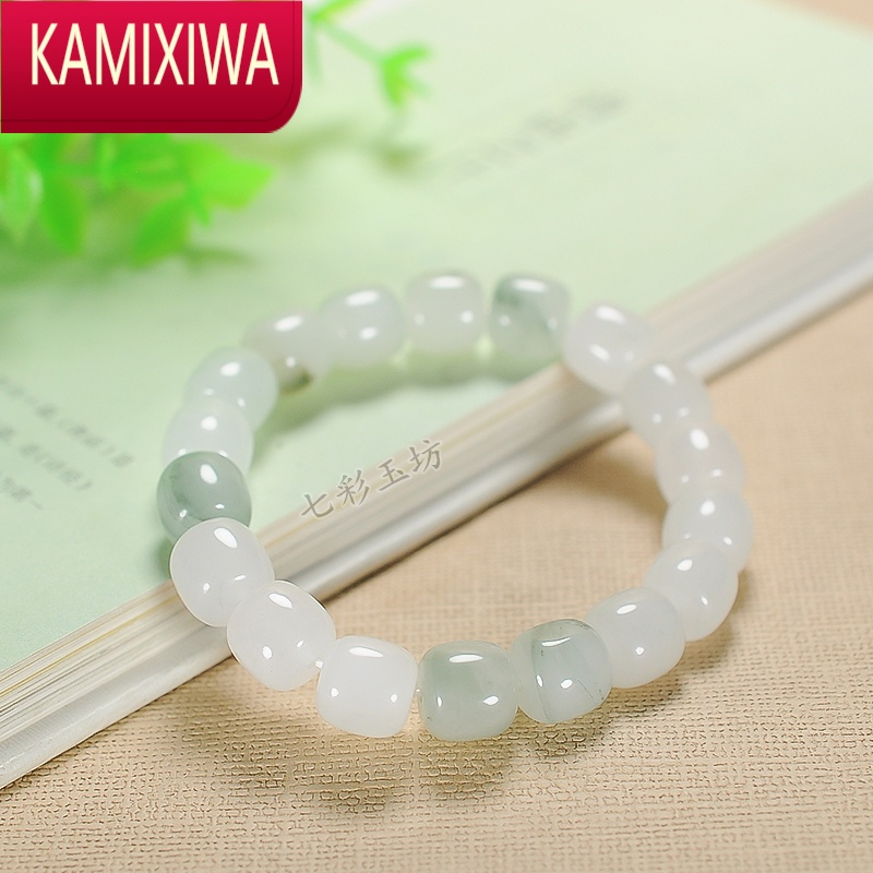 kamixiwa玉石金丝玉天山翠老型珠手串女2022年新款夏翡翠色桶珠手链男
