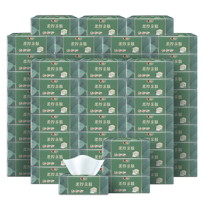 心相印抽纸柔厚亲肤面巾纸抽取式3层100抽家庭整箱囤货实惠纸巾 柔厚亲肤60包装 3层 1抽*1包60DT100