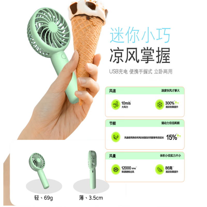 LOOMOO乐默 迷你手持风扇 LDF-029 白/绿可选 货期1周高清大图
