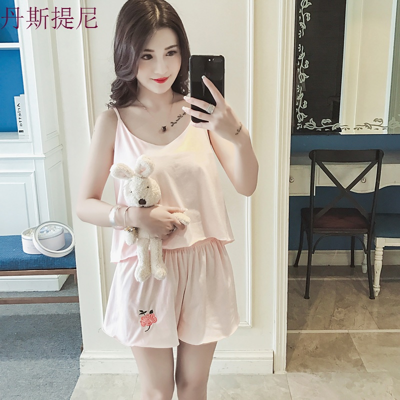 韩版学生睡衣女夏季短袖纯棉带宽松清新甜美可爱两件家居服套装