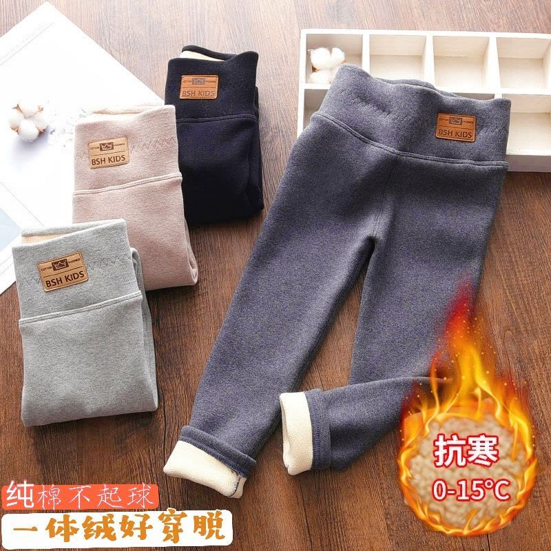 女童加绒打底裤秋冬外穿女大童一体绒宝宝加厚长裤纯棉高腰保暖裤莎丞图片