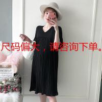 大码孕妇装200斤夏装上衣百褶雪纺孕妇连衣裙夏季短袖孕妇裙A字裙lm