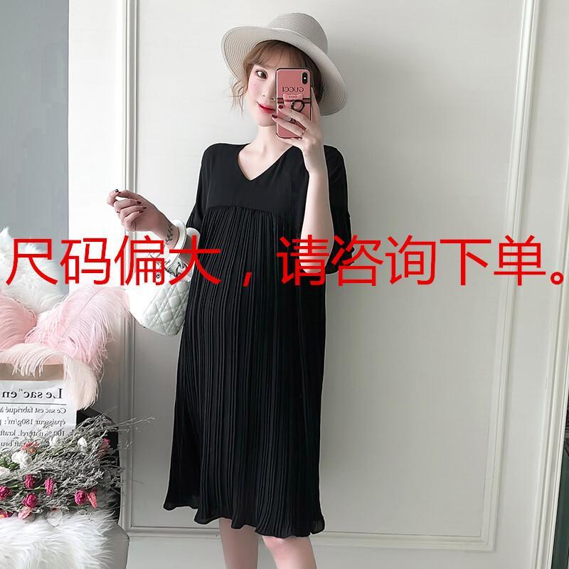 大码孕妇装200斤夏装上衣百褶雪纺孕妇连衣裙夏季短袖孕妇裙A字裙lm