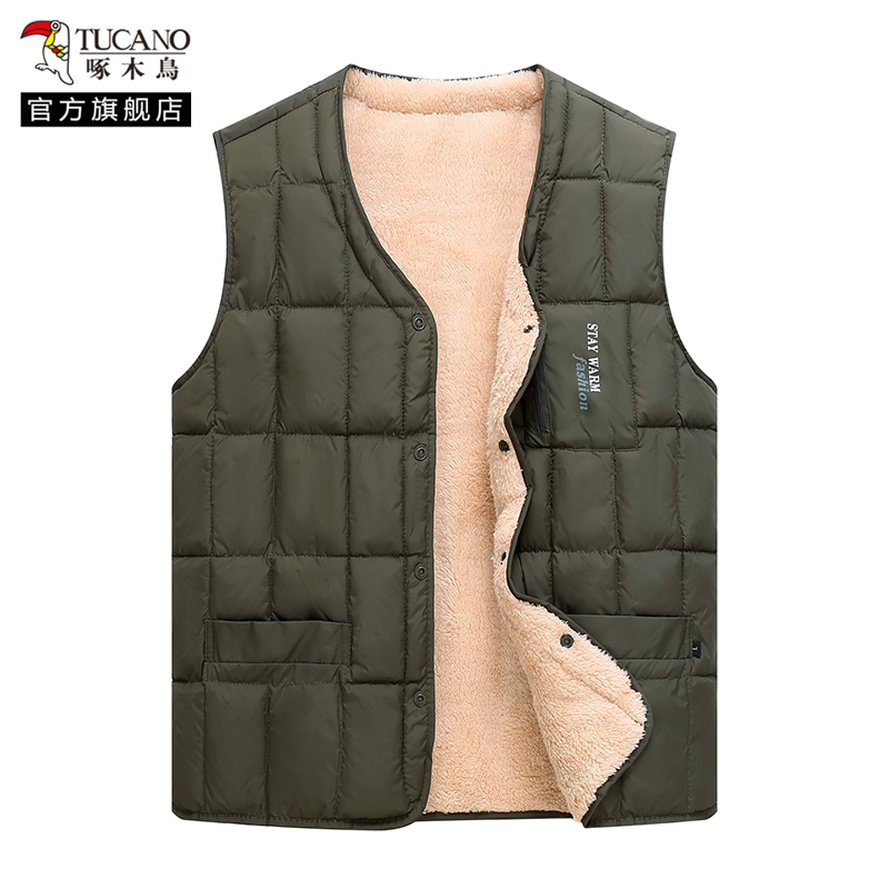啄木鸟中老年羽绒棉马甲男士2024冬季新加绒加厚爸爸保暖背心绒0高清大图