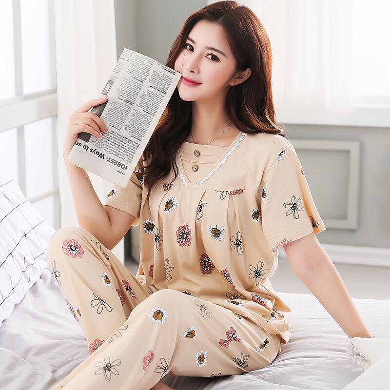 老人睡衣女都市薄款夏肥婆大码纯棉中年妈妈纯手感家居服外披丽人