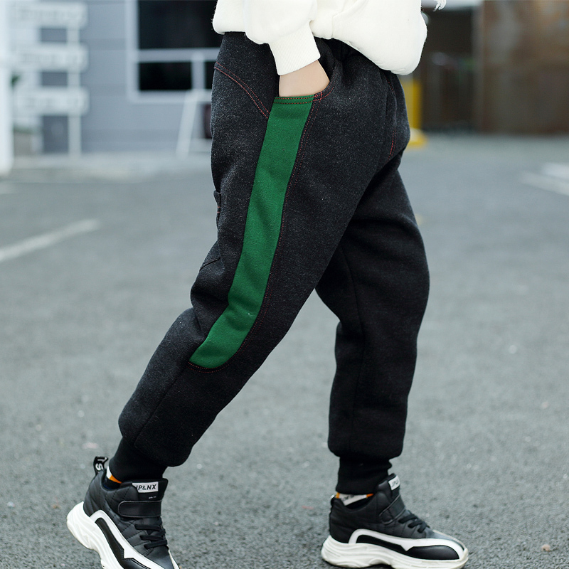 睿娃男童加绒裤子冬季长裤儿童萝卜裤潮中大童休闲裤加厚胖童装哈伦裤