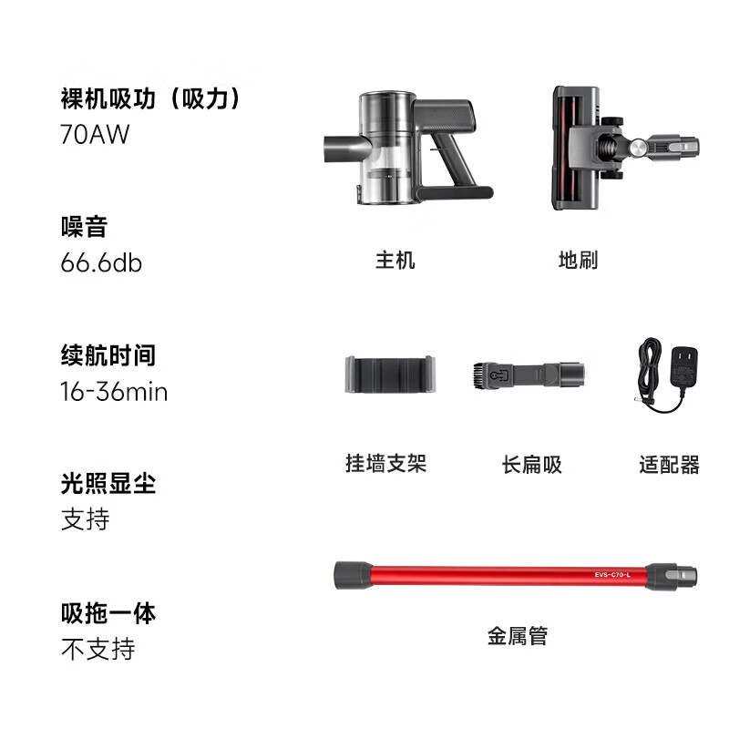苏泊尔(SUPOR)吸尘器家用大吸力无线手持轻量 绿光显尘大功率吸尘机一键倒尘 地毯宠物吸猫毛 EVS-C70-L高清大图