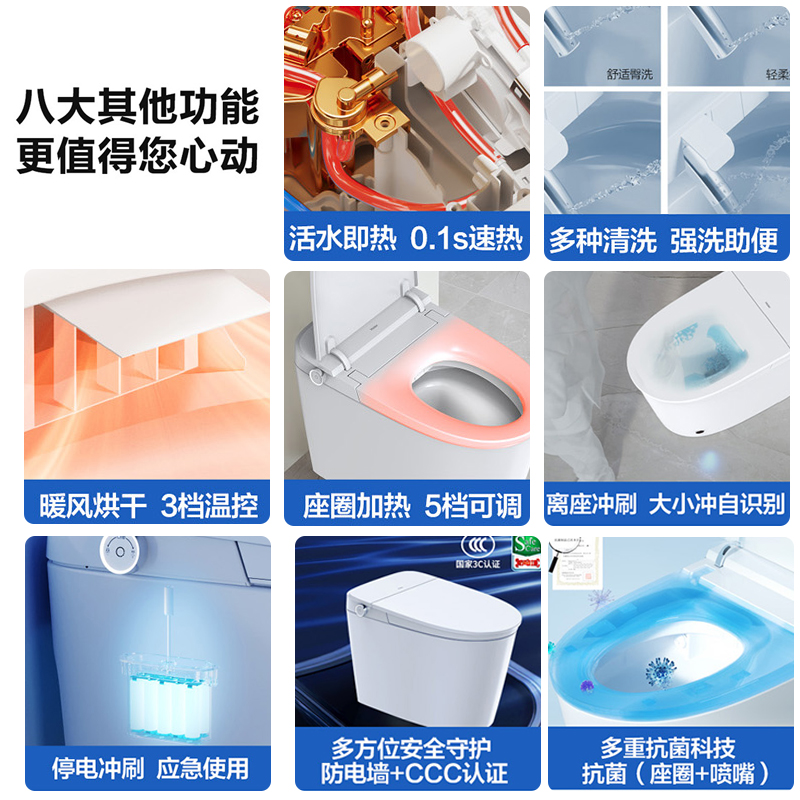 海尔澎湃之力系列智能马桶XA30Plus零压冲刷脚感翻盖水效能效双1级省水更省电舒适暖风烘干三档风温调节400坑距高清大图