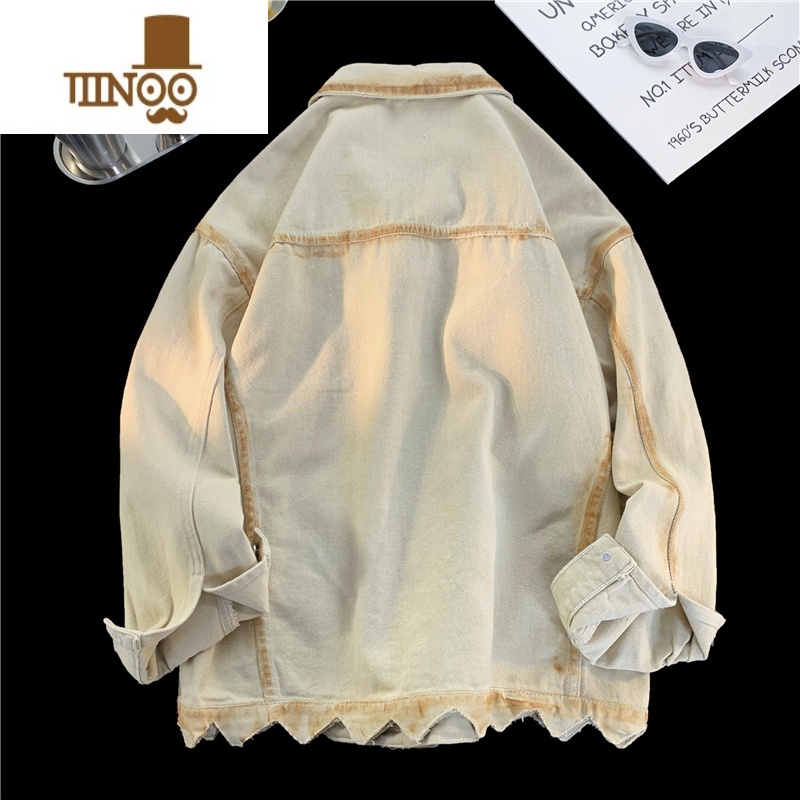 YANXU破洞牛仔外套男春季新款小众设计感美式复古夹克潮牌宽松休闲上男高清大图