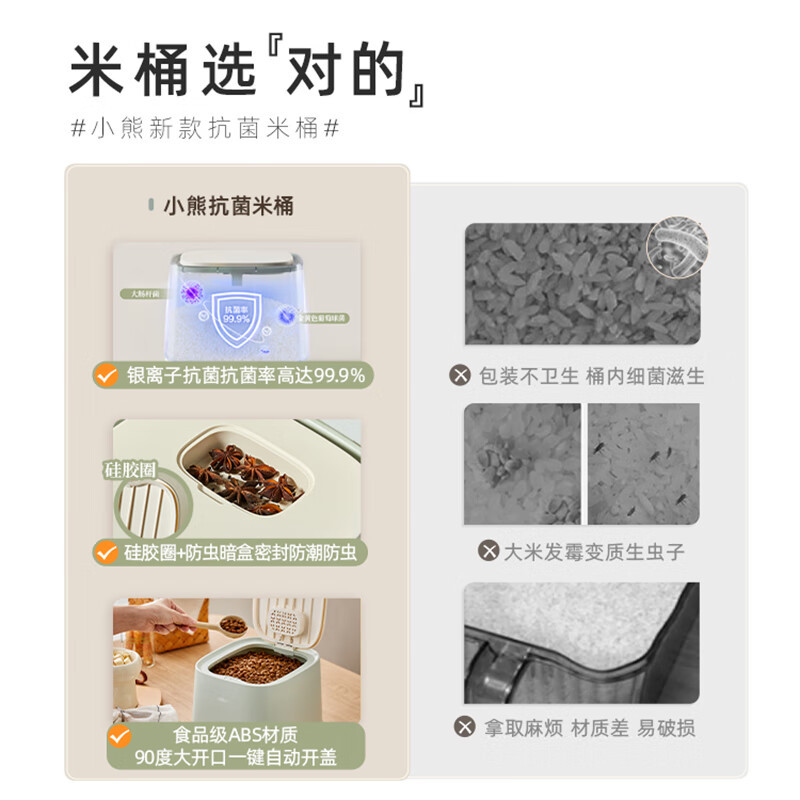 小熊伊万(BEAREWAN)米桶厨房密封防潮杂粮收纳盒防虫米缸储米箱可储存10斤CX-W0062高清大图