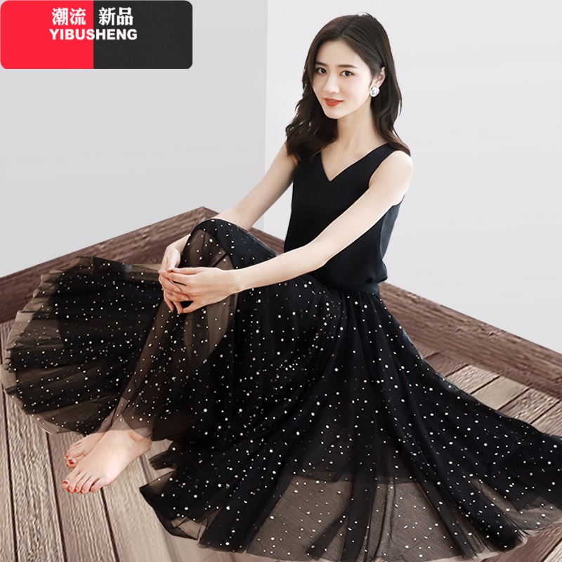 YIBUSHENG高腰网纱裙半身裙女夏春秋冬季中长款百褶裙2020新款长裙裙子秋季 学生黑色 M