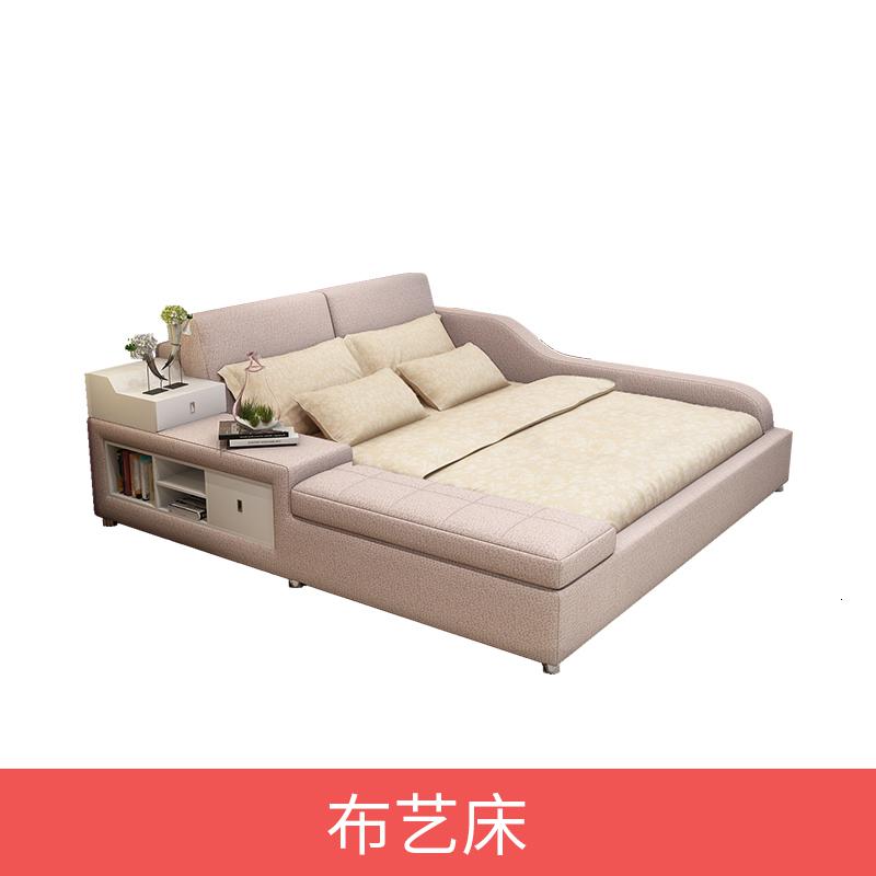 主卧榻榻米床布艺床简约现代双人床2米2.2米大床网红床塌塌米床 榻榻米床（藕色）1500mm*2000mm组装式架子床